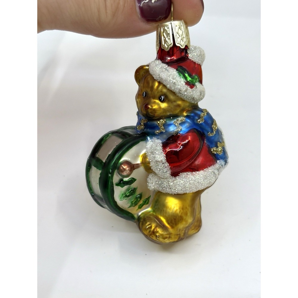 Vtg Mercury Glass Christmas Ornaments Bear Santa Playing Drums Marching Band